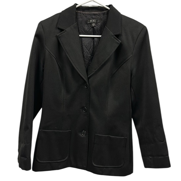 BCBGMaxazria Black 3 Button Slim Fit Shoulder Pad Pocket Blazer Jacket Womens 4 - Picture 4 of 15